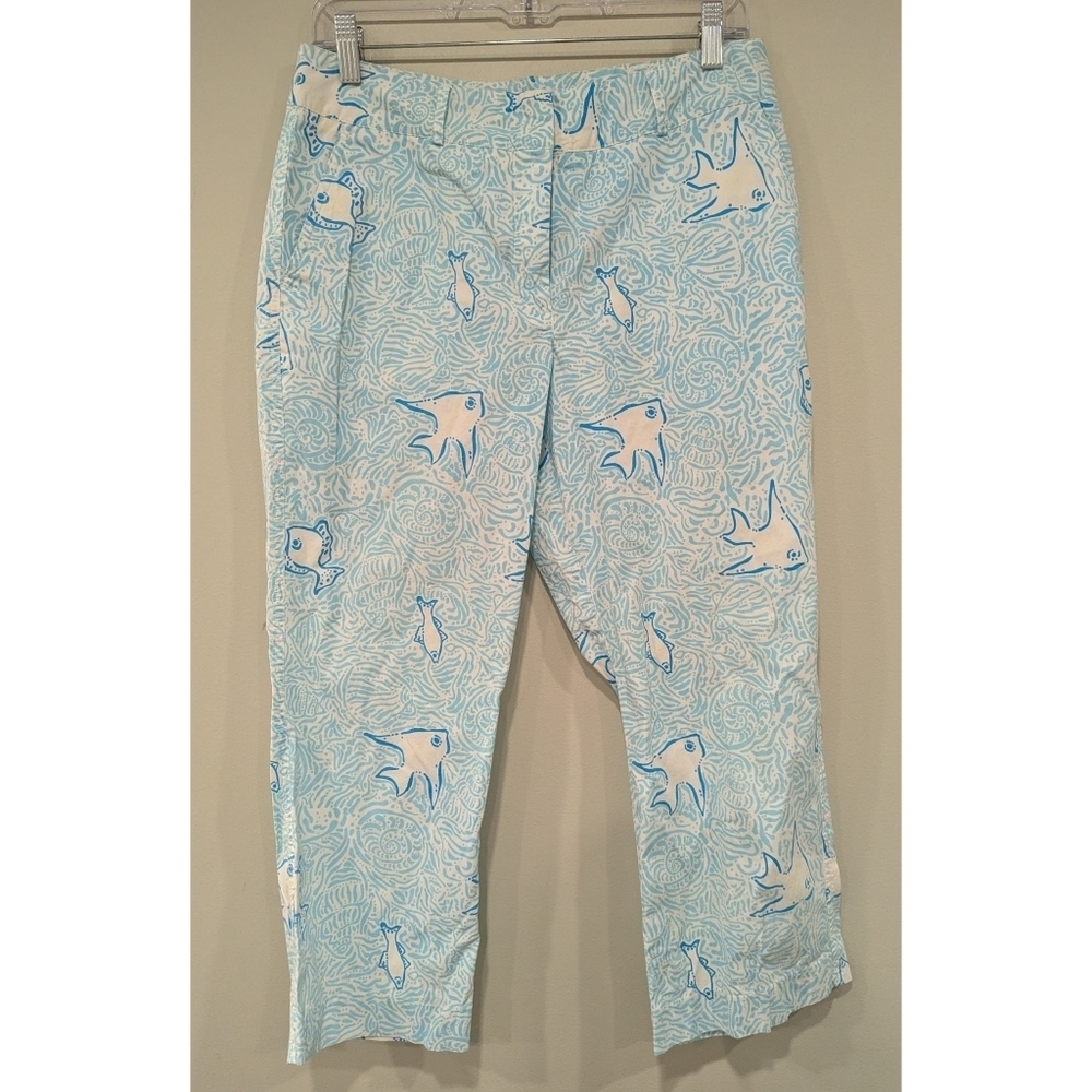 Lilly Pulitzer White Tag Blue And Yellow Fish Capri Pants Size 10
